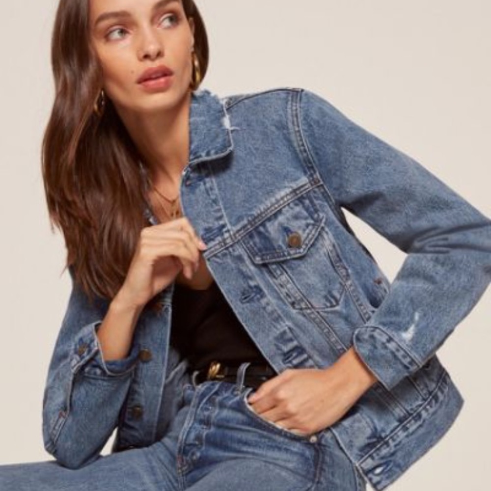 Reformation distressed denim jacket
